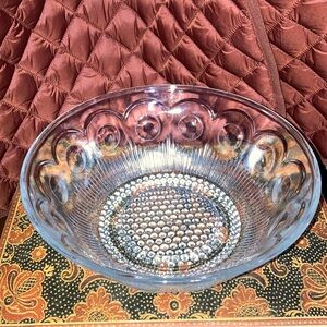 Vintage MCM Bartlett Collins Manhattan hobnail pressed glass serving bowl